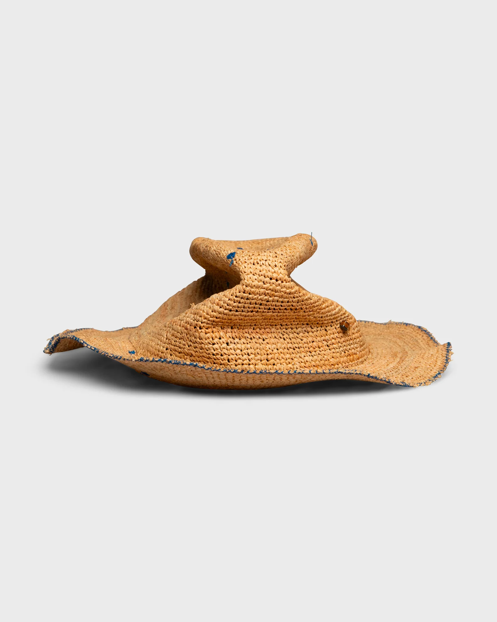 Hobo Rafia Crochet Natural Blue Stitch